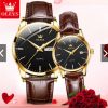 OLEVS Fashion Couple Watches Brown Leather Watch